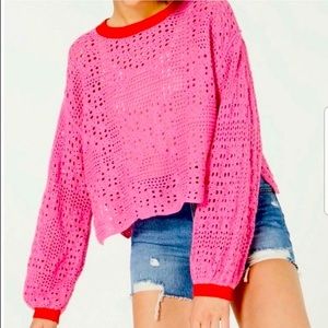 Free People Home Run Crochet Semi Sheer Sweater
